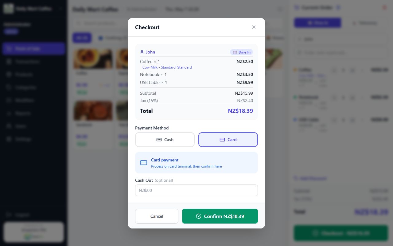 Checkout with card payment selected