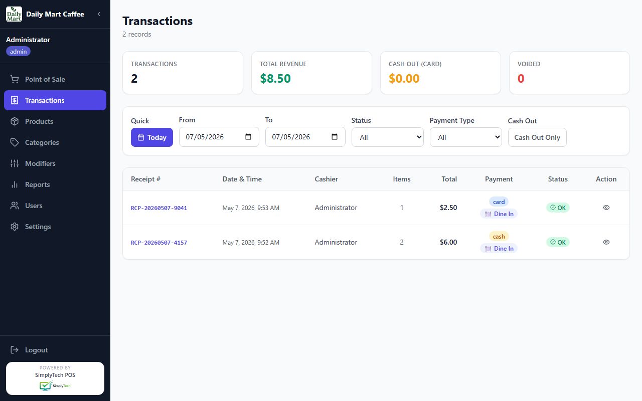 Transactions history