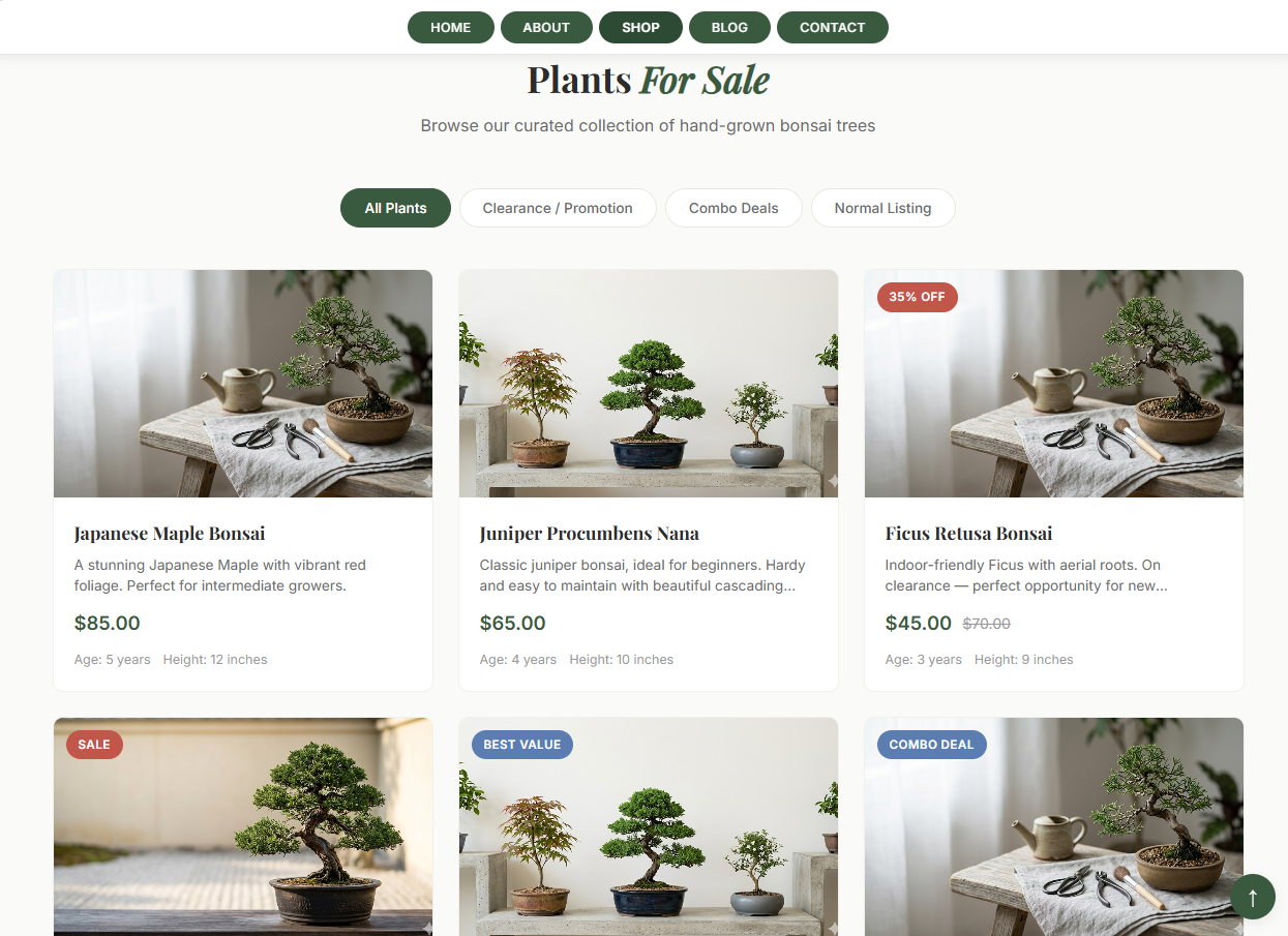 www.SamBonsai.nz - CMS & Catalog 1